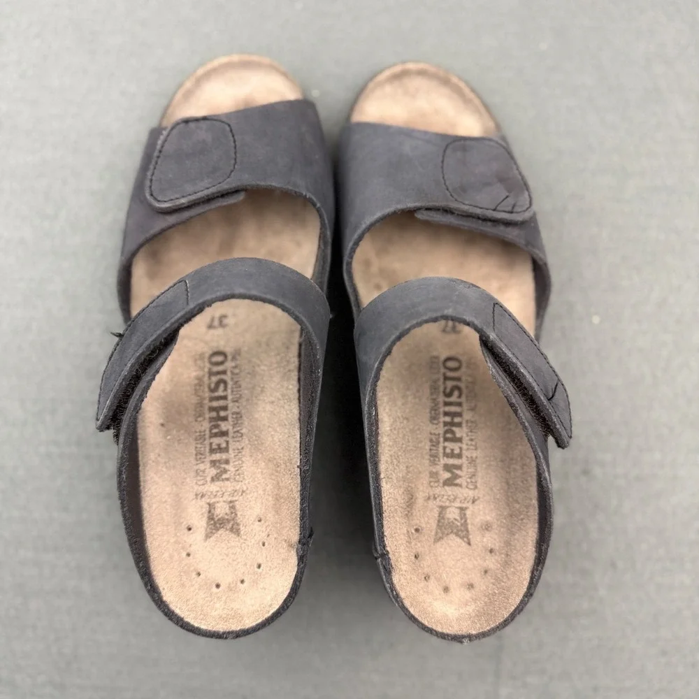Mephisto Sandals Womens 37‎ (US 6.5) Blue Gray Comfort Adjustable Straps Leather